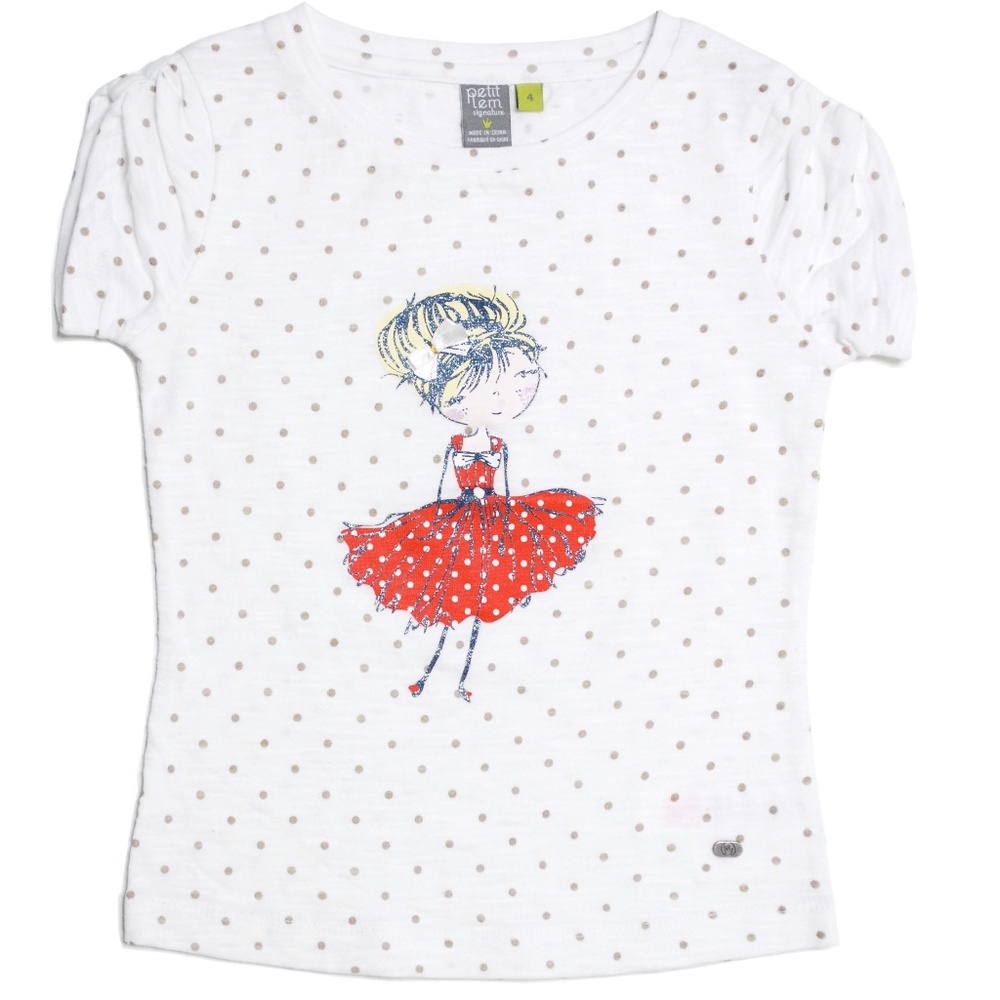 Petit Lem Girls White Polka Dot Fashion Girl Tee